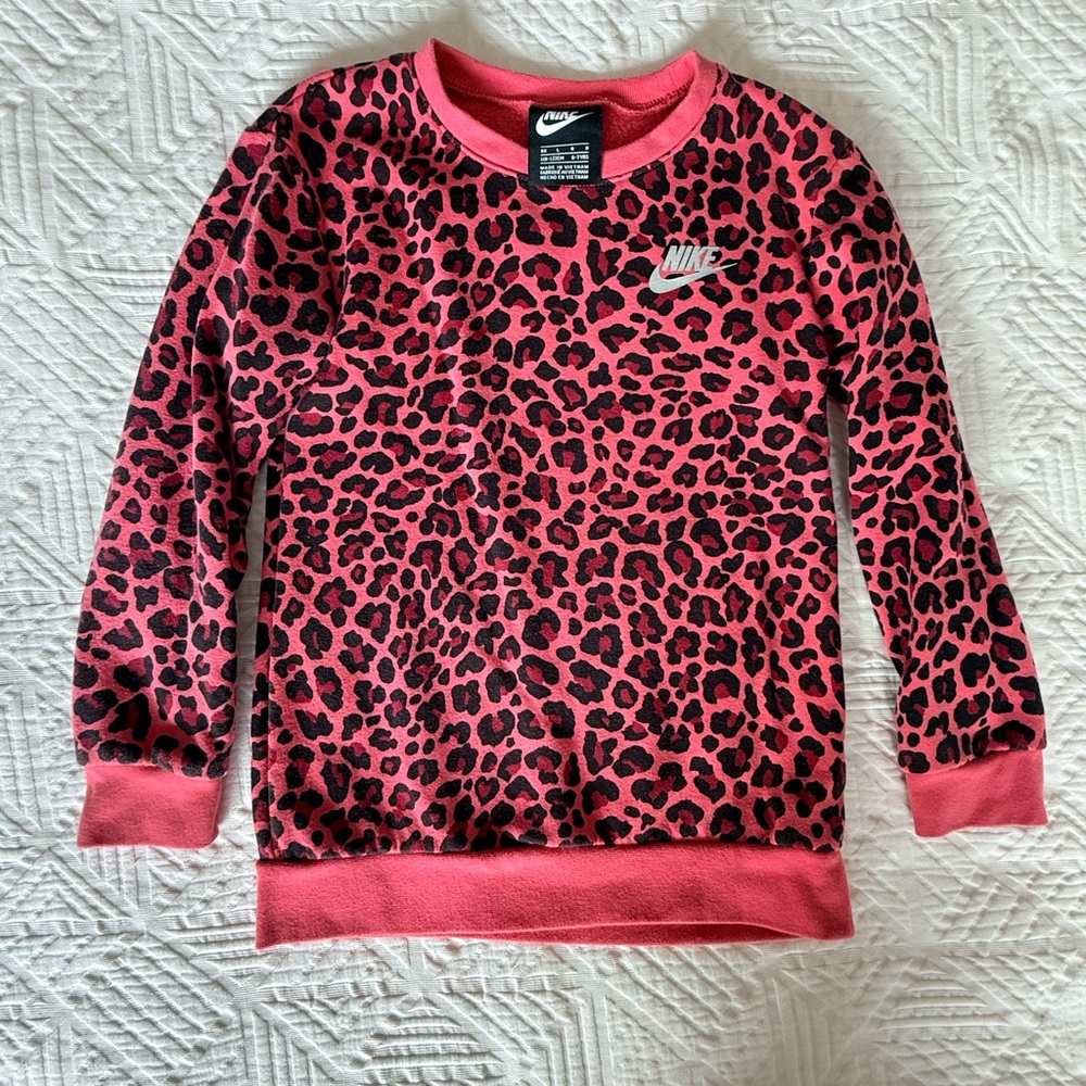 Nike Pink and Black Leopard Print Crewneck Sweatshirt